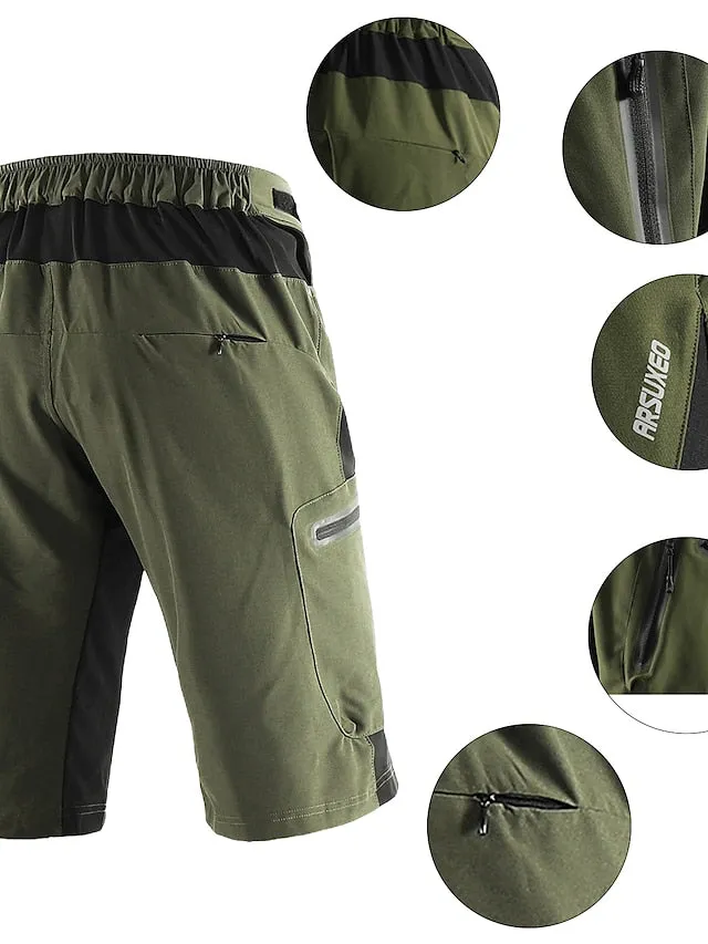 Arsuxeo Men's Bike Shorts Cycling MTB Shorts with Removable 3D Padded Underwear Summer Baggy Shorts Loose Fit Quick Dry Waterproof Zipper Sports Dark Grey Black Army Green Mountain Bike