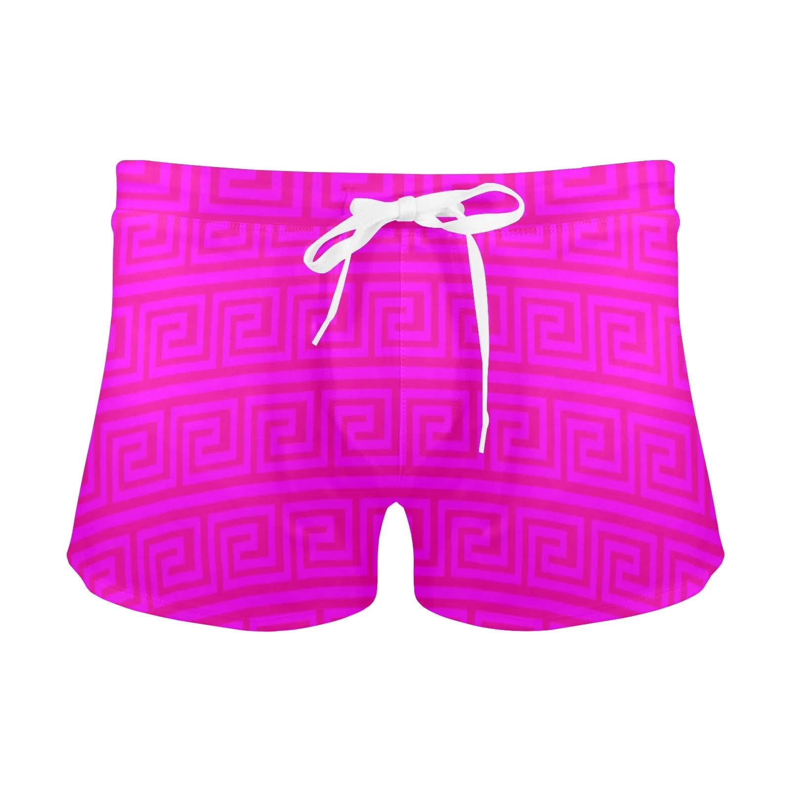 fuchsia greek key offset print Men's Swim Trunks with Zipper Pocket (Model L71)
