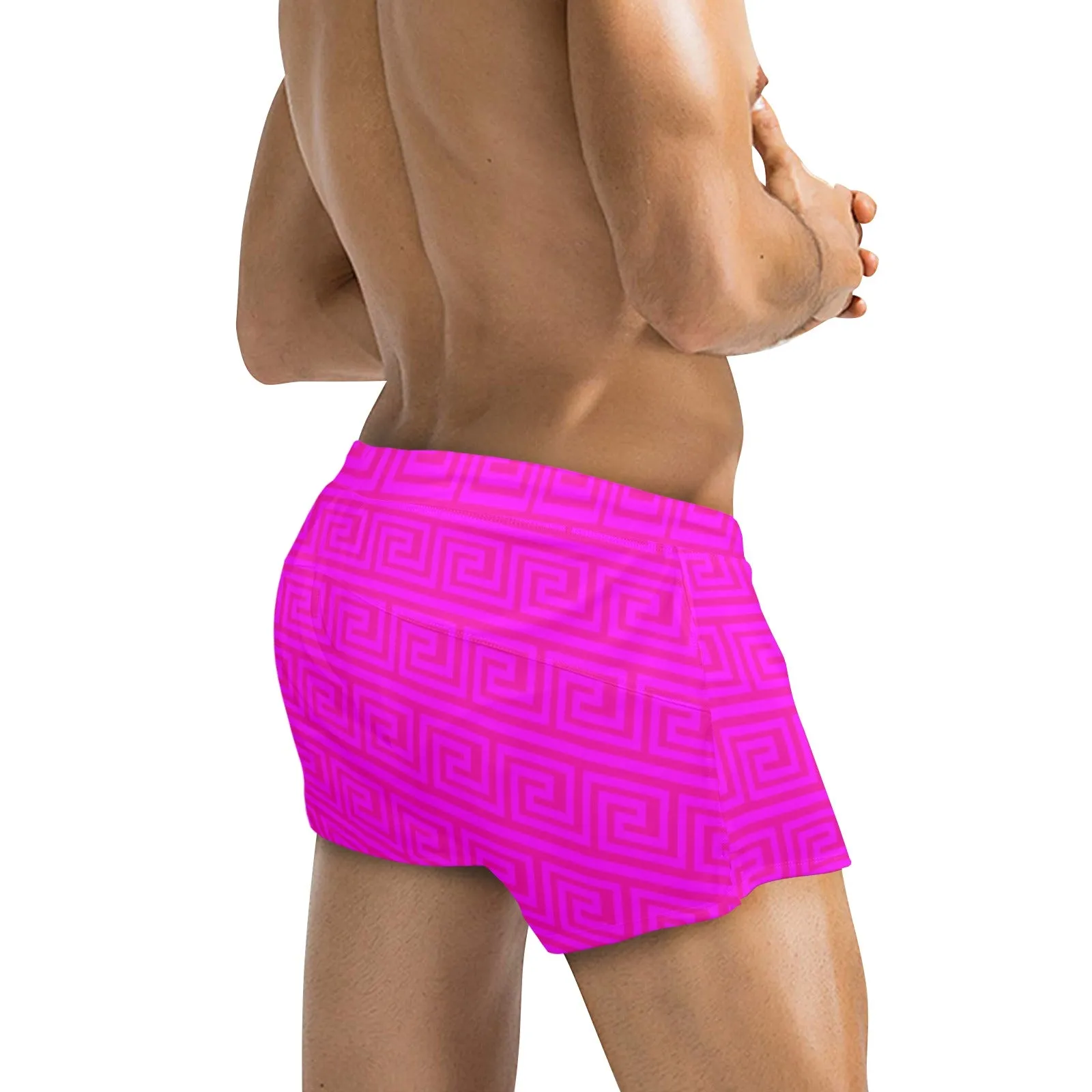 fuchsia greek key offset print Men's Swim Trunks with Zipper Pocket (Model L71)