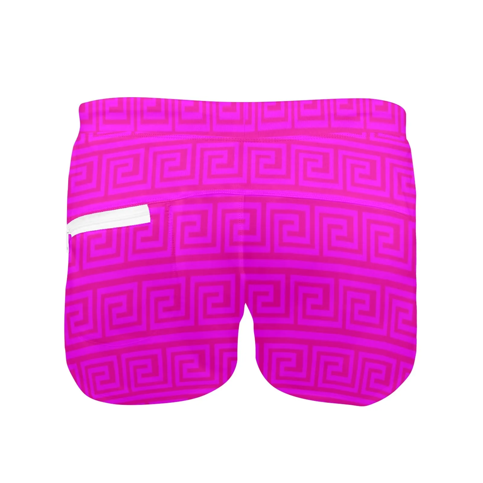fuchsia greek key offset print Men's Swim Trunks with Zipper Pocket (Model L71)
