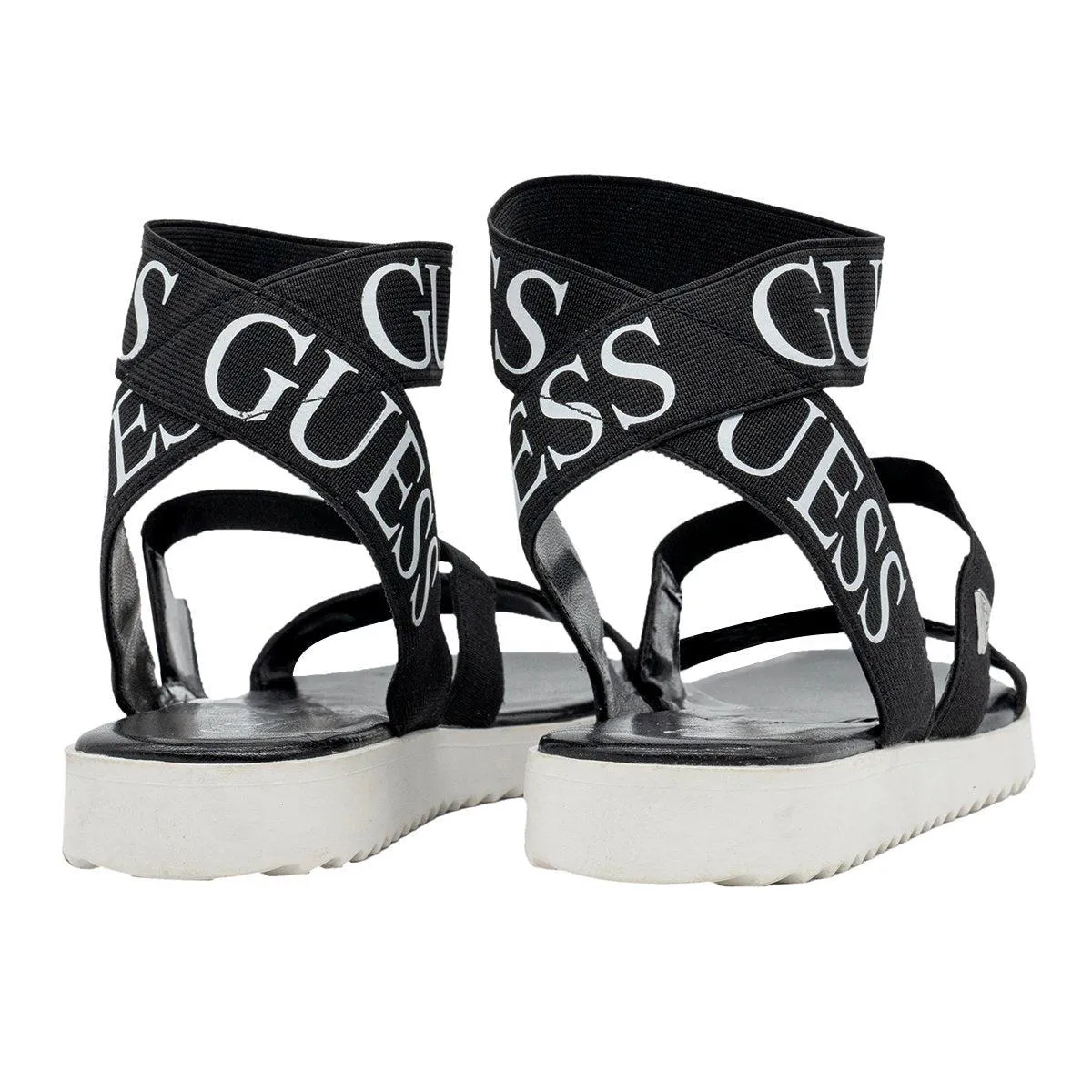 Guess Strap Flat Sandals Fabric Black Colour For Women