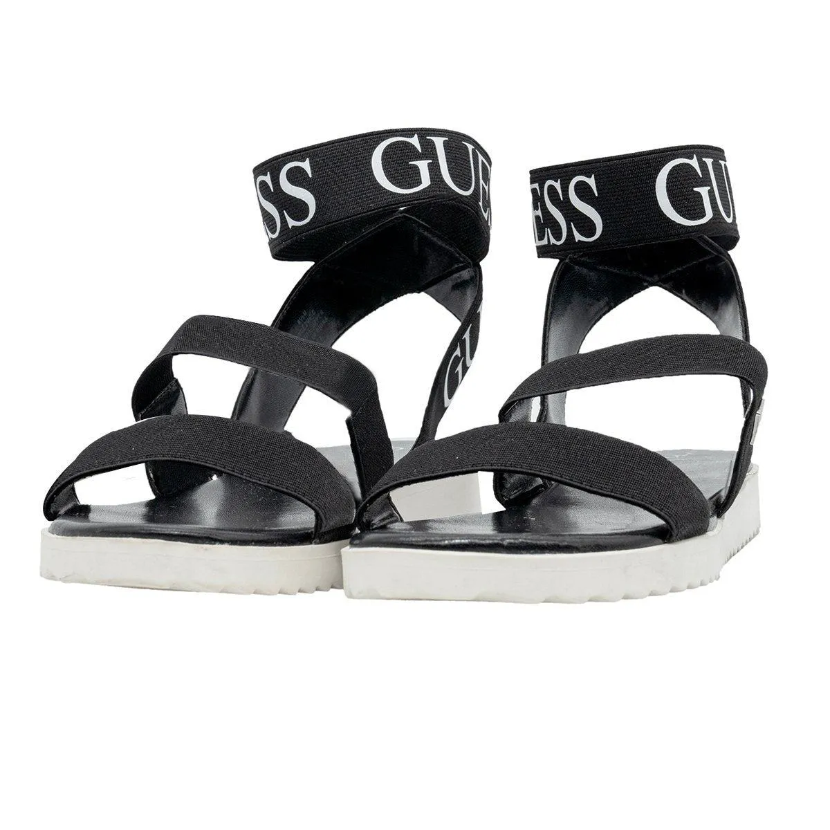 Guess Strap Flat Sandals Fabric Black Colour For Women