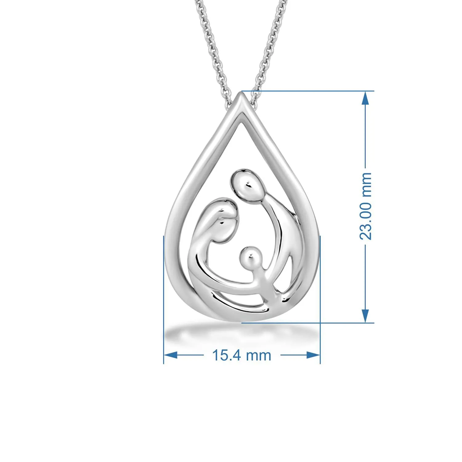 Jewelili Sterling Silver With Parent and One Child Family Teardrop Pendant Necklace