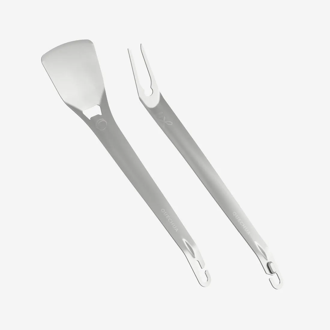 Kit 2 ustensiles en acier inoxydable, spatule-fourche, pour le camping