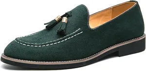 Men's Suede Tassel Slip On Oxford Loafers,Fashionable Business Formal Low Heel Loafers,Hand Stitched Walking Driving Penny Shoes