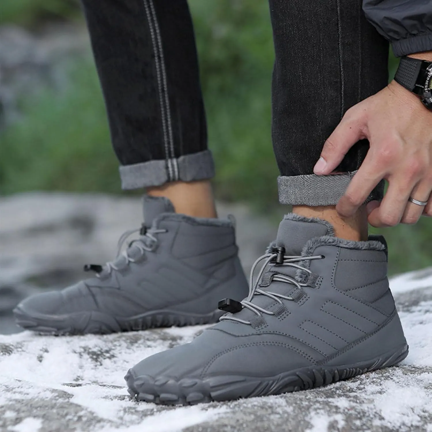 Men's Women's Winter Barefoot Hiking Boots, Slip On Warm Zero Drop Snow Boots, Wide Toe Box Booties, Waterproof Shoes Sneakers Hike Shoes for Hiking Walking Outdoor Unisex