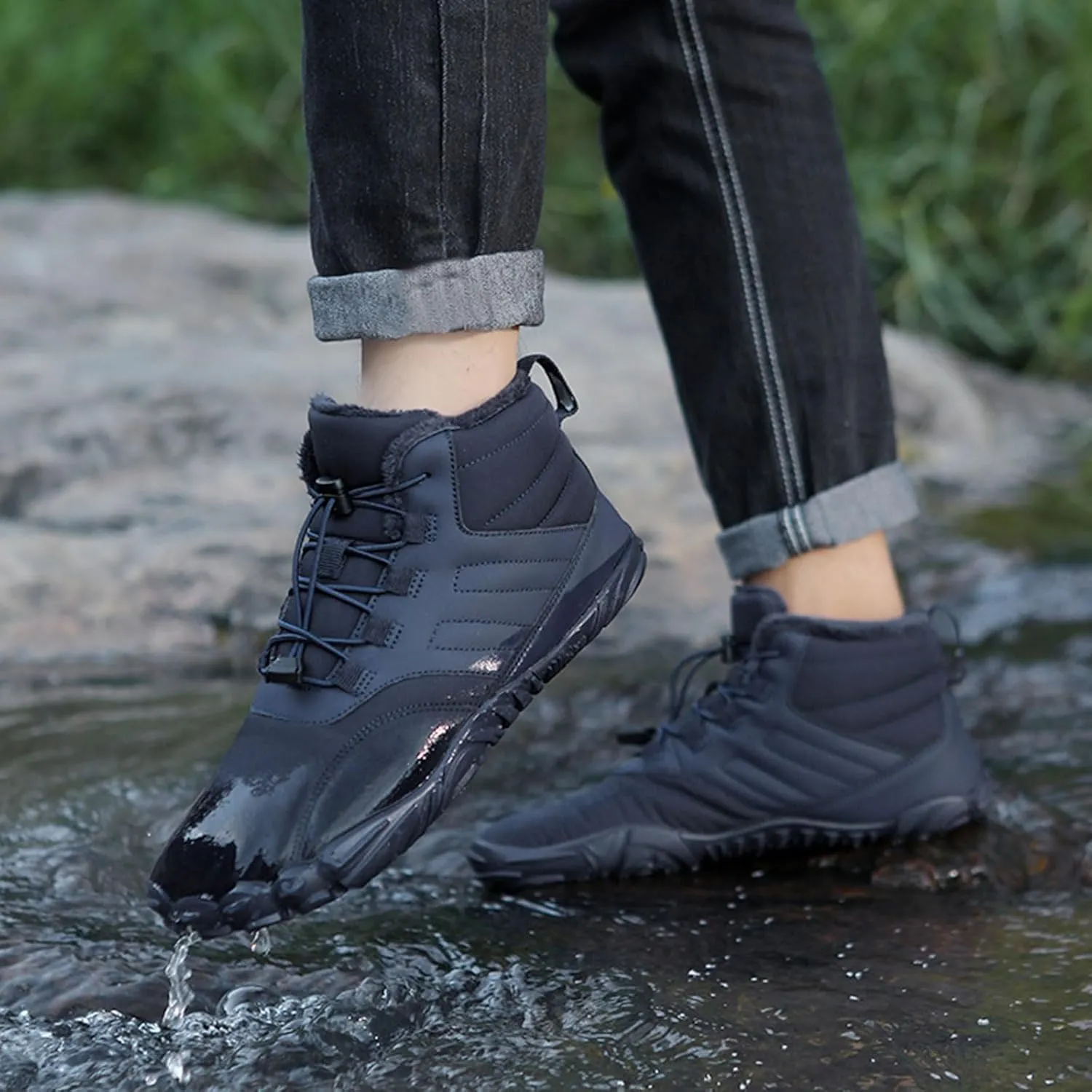 Men's Women's Winter Barefoot Hiking Boots, Slip On Warm Zero Drop Snow Boots, Wide Toe Box Booties, Waterproof Shoes Sneakers Hike Shoes for Hiking Walking Outdoor Unisex