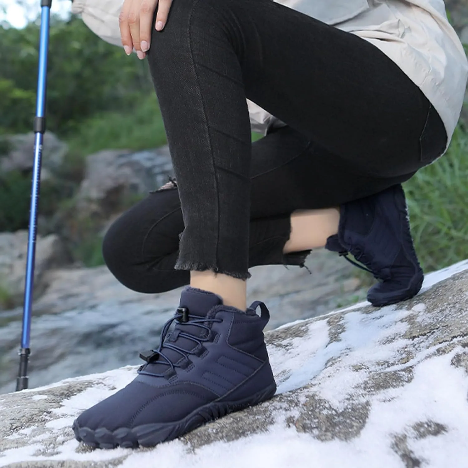 Men's Women's Winter Barefoot Hiking Boots, Slip On Warm Zero Drop Snow Boots, Wide Toe Box Booties, Waterproof Shoes Sneakers Hike Shoes for Hiking Walking Outdoor Unisex