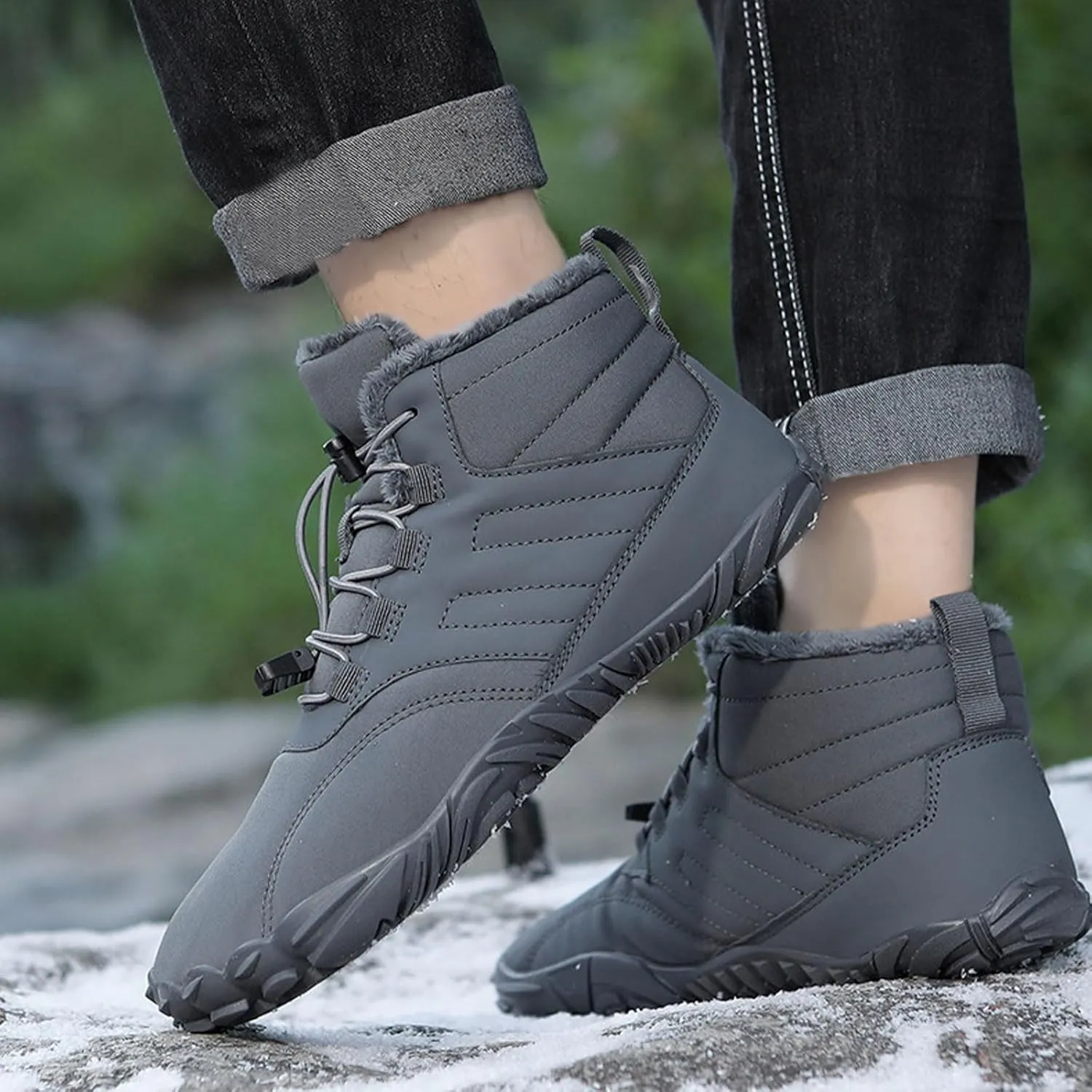 Men's Women's Winter Barefoot Hiking Boots, Slip On Warm Zero Drop Snow Boots, Wide Toe Box Booties, Waterproof Shoes Sneakers Hike Shoes for Hiking Walking Outdoor Unisex
