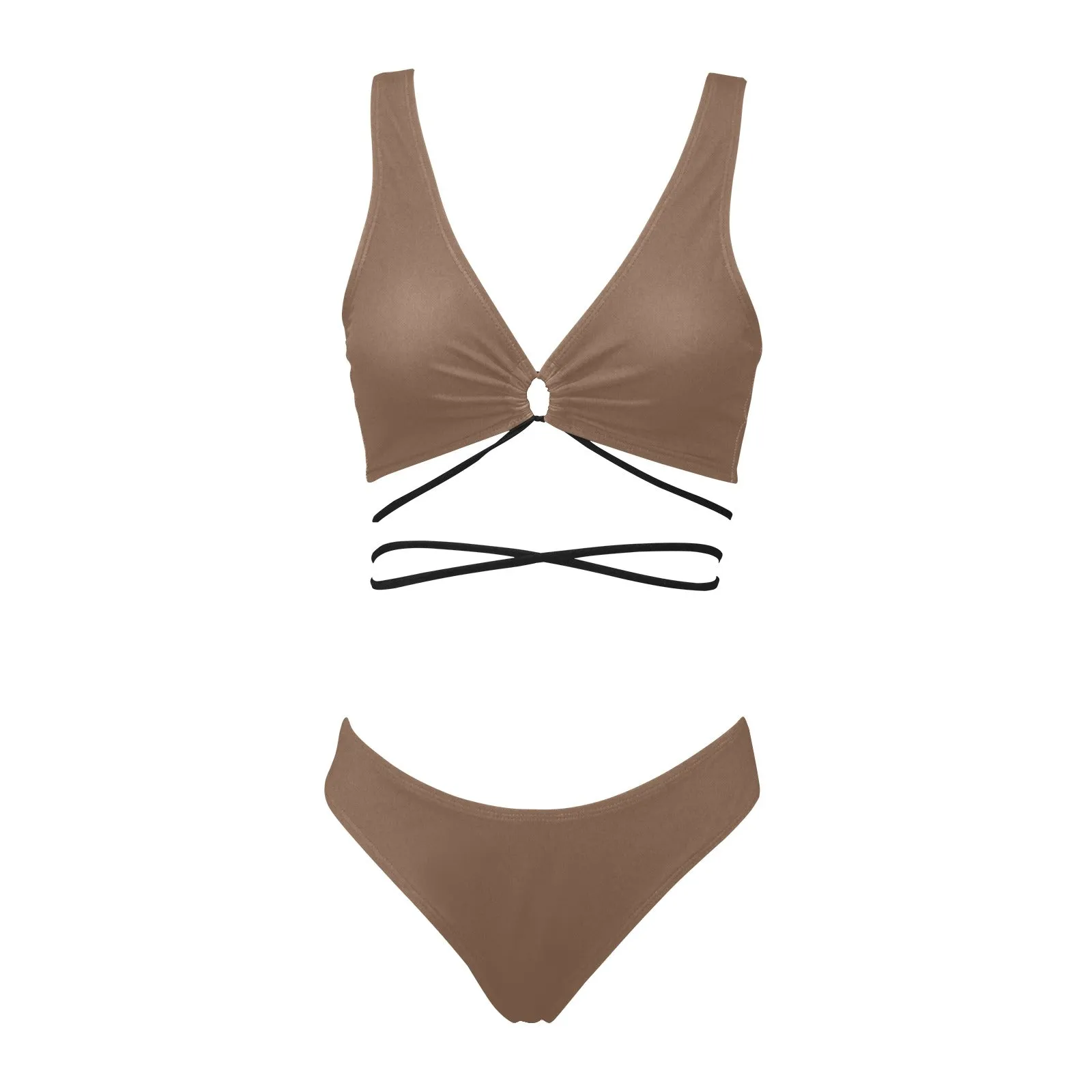 mocha solid print 2 Cross String Bikini Set (Model S29)