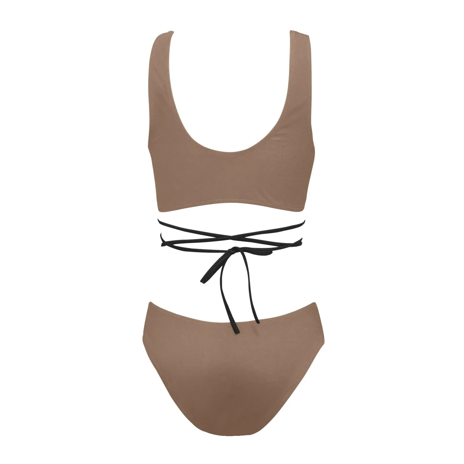 mocha solid print 2 Cross String Bikini Set (Model S29)