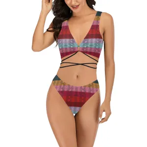 multicolored snakeskin copy Cross String Bikini Set (Model S29)