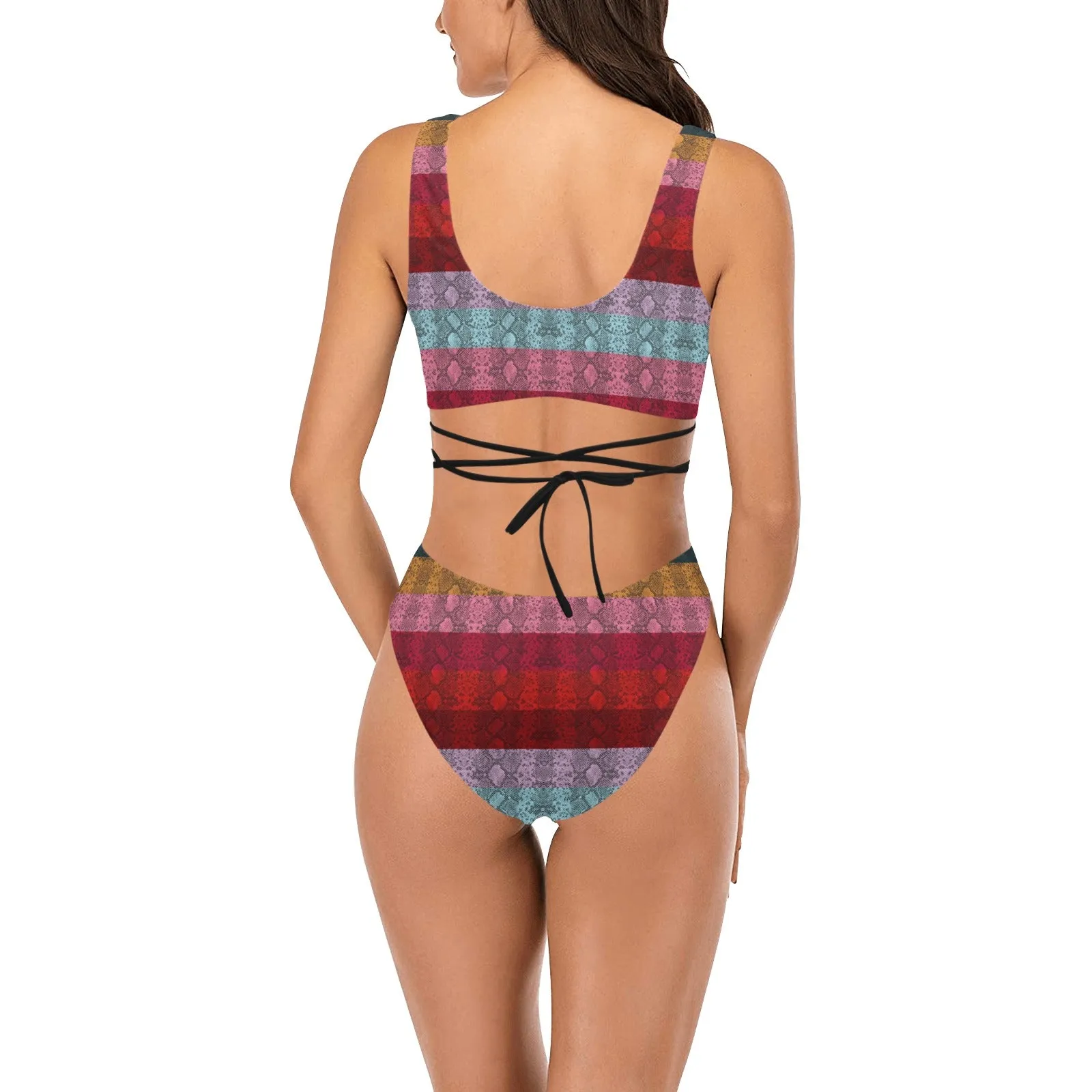 multicolored snakeskin copy Cross String Bikini Set (Model S29)
