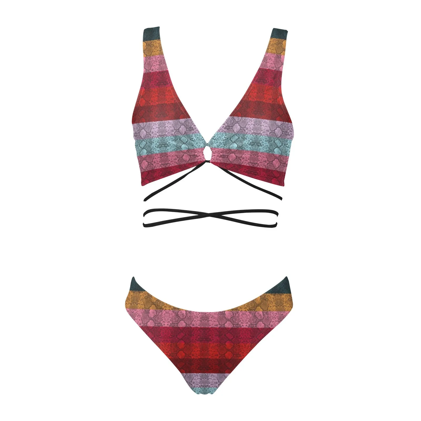 multicolored snakeskin copy Cross String Bikini Set (Model S29)