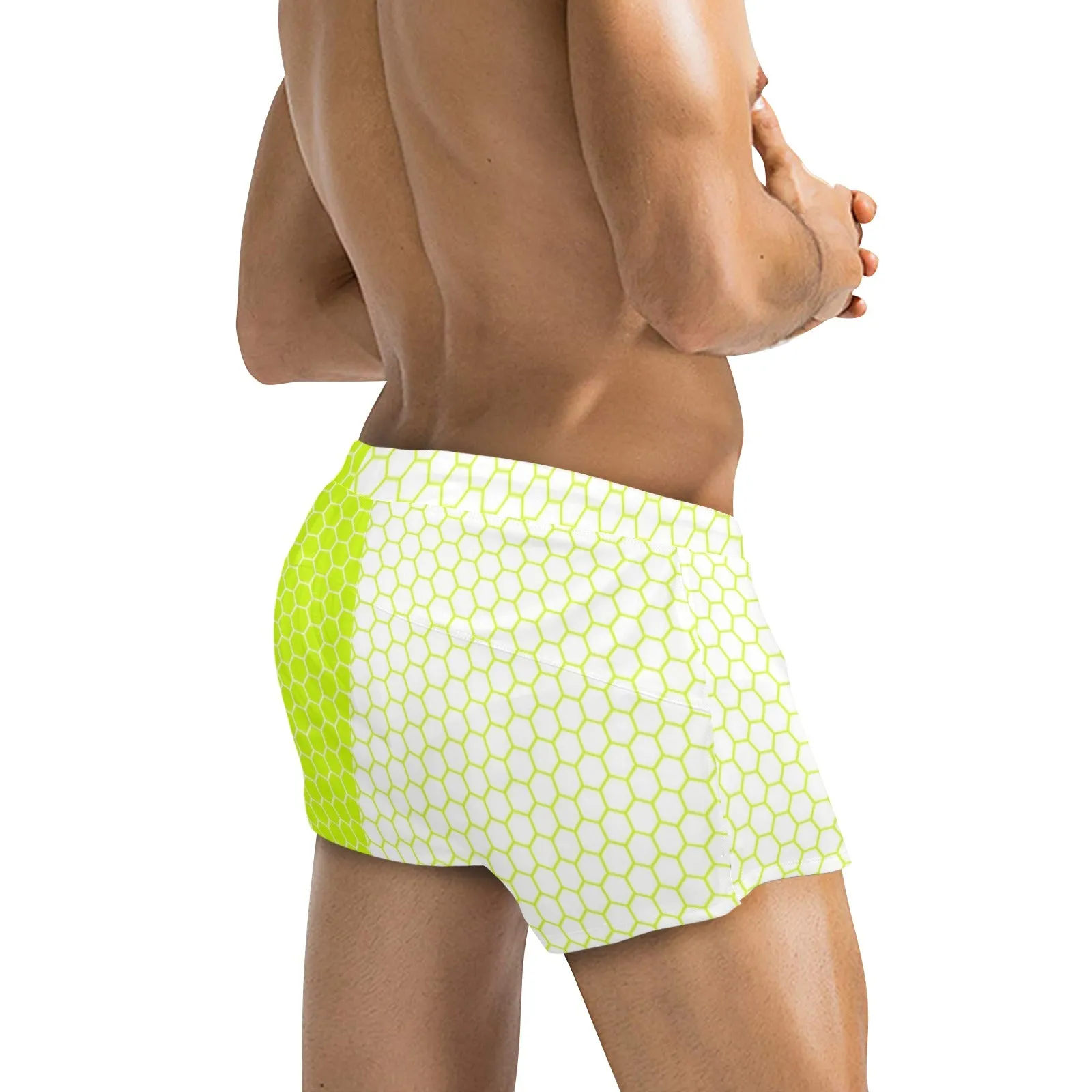 neon green hex white print 5 Men's Swim Trunks with Zipper Pocket (Model L71)