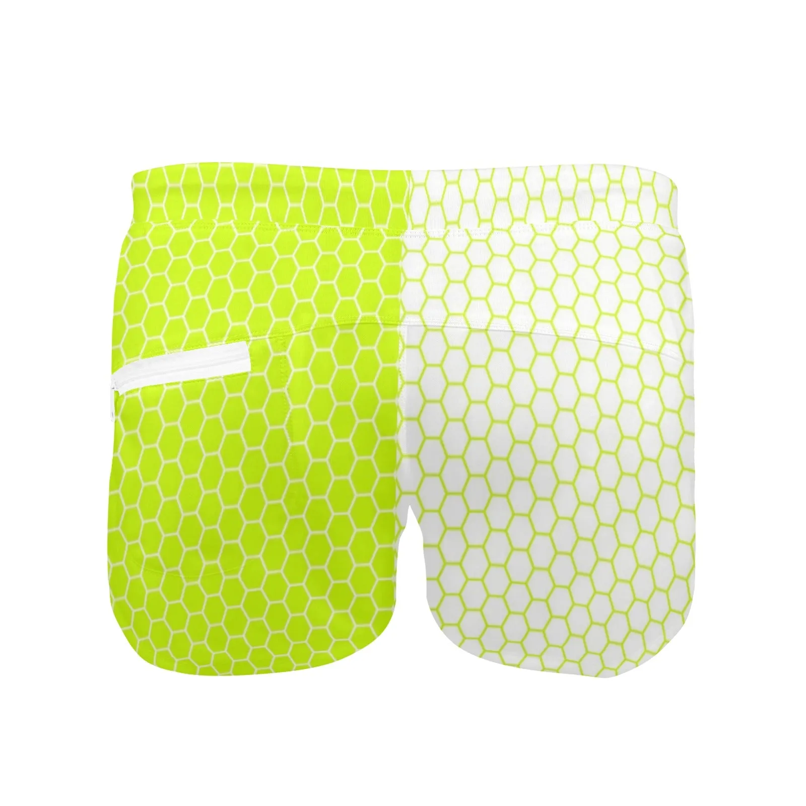 neon green hex white print 5 Men's Swim Trunks with Zipper Pocket (Model L71)