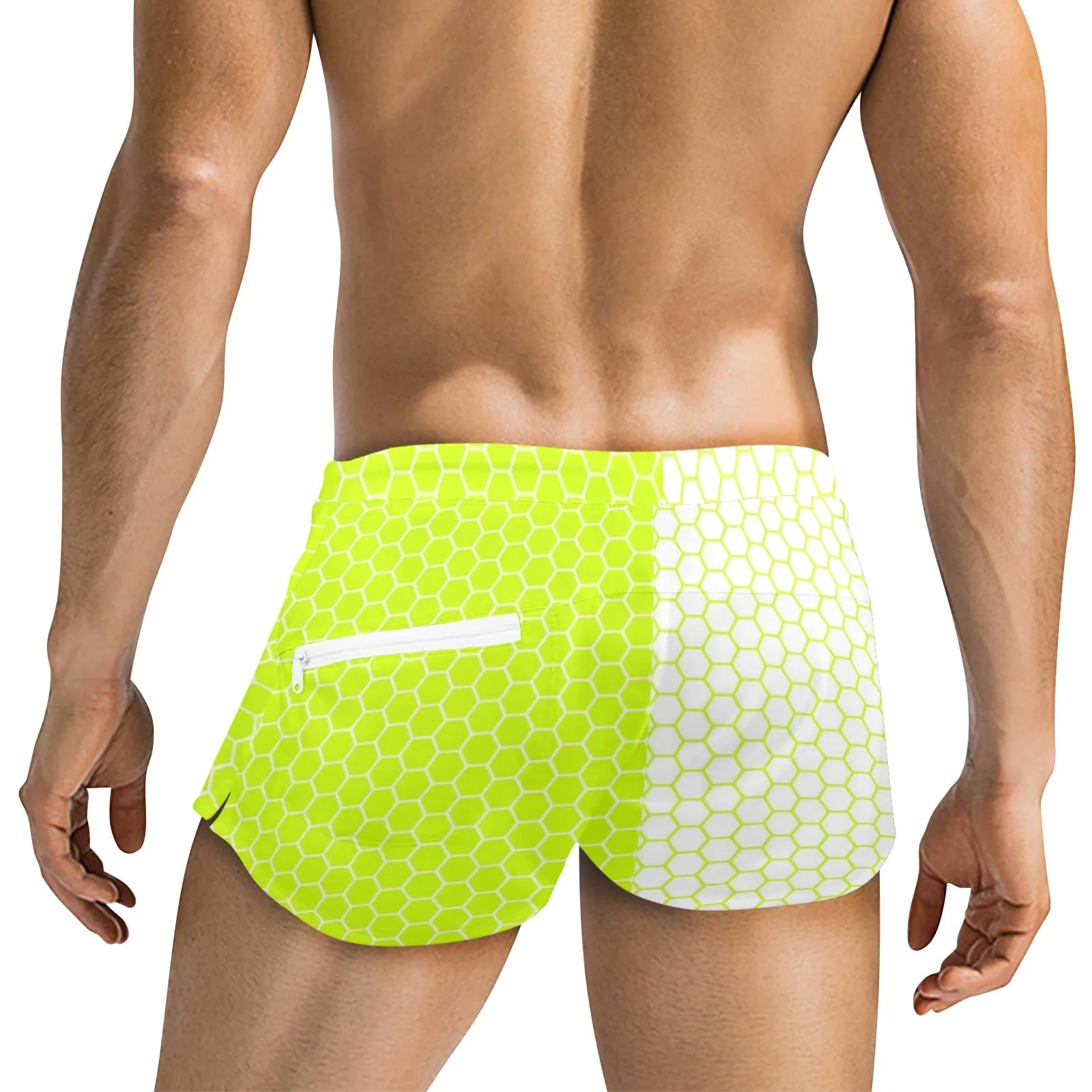 neon green hex white print 5 Men's Swim Trunks with Zipper Pocket (Model L71)