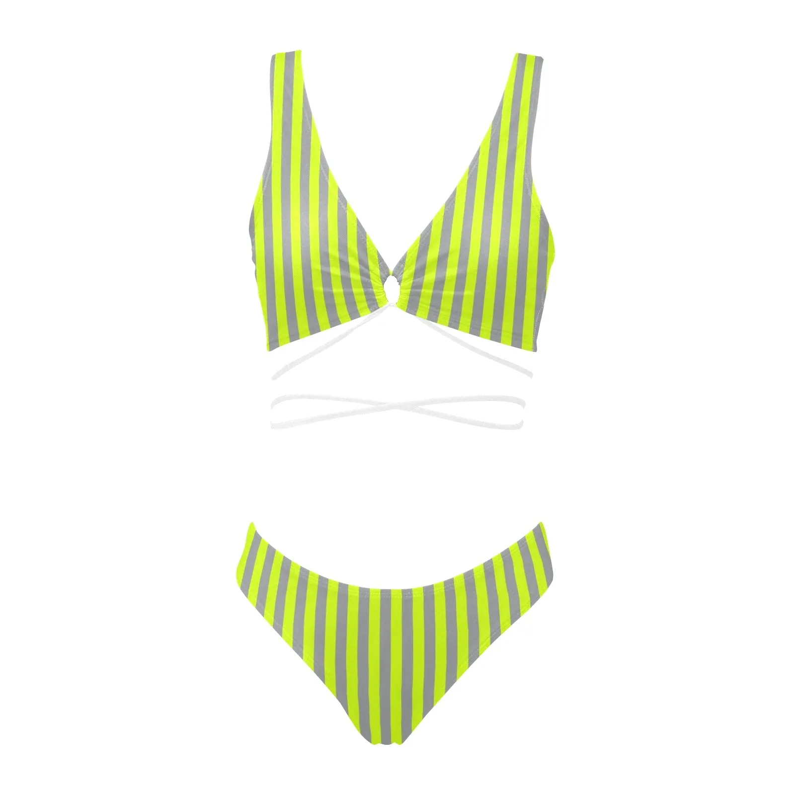 neon green striped Cross String Bikini Set (Model S29)