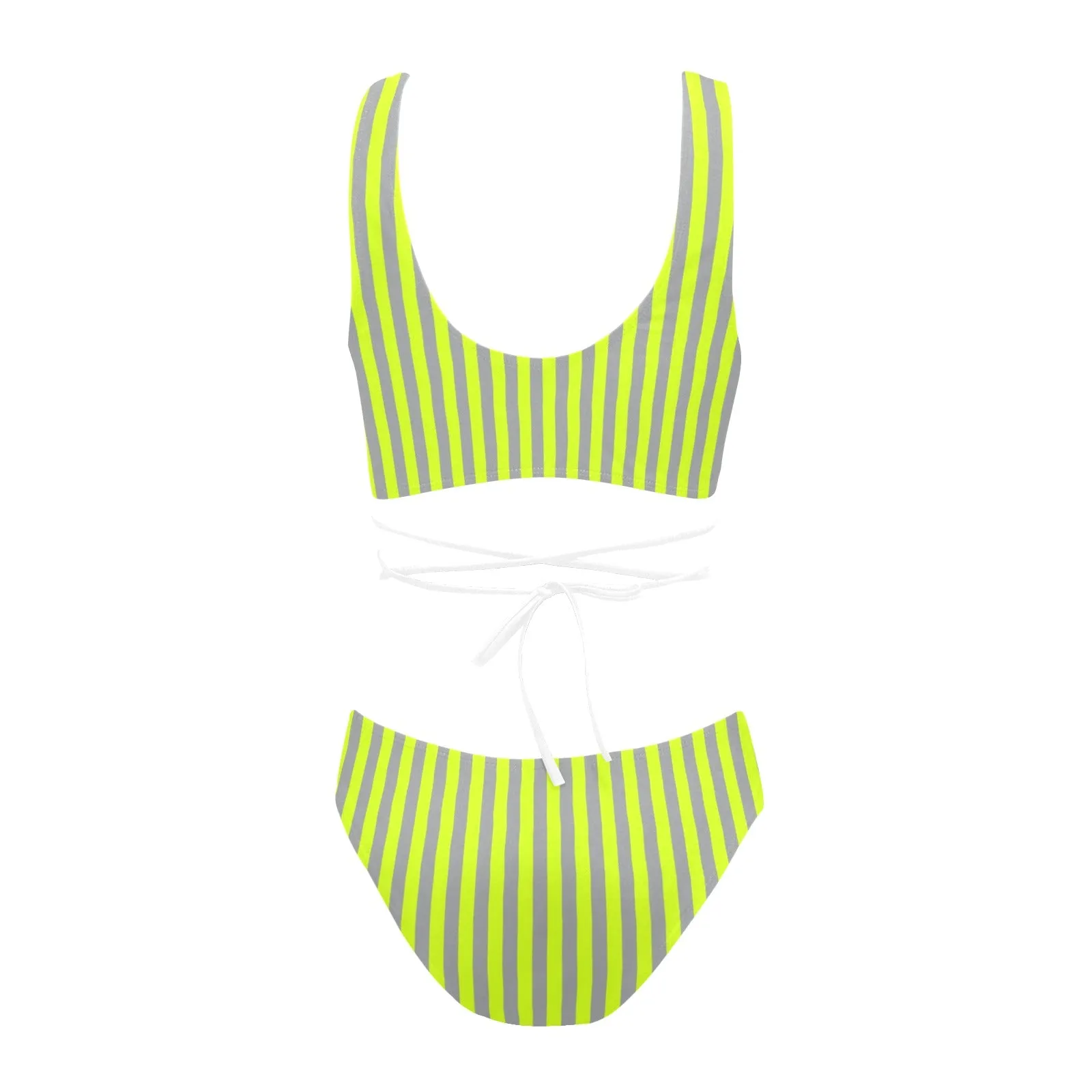neon green striped Cross String Bikini Set (Model S29)