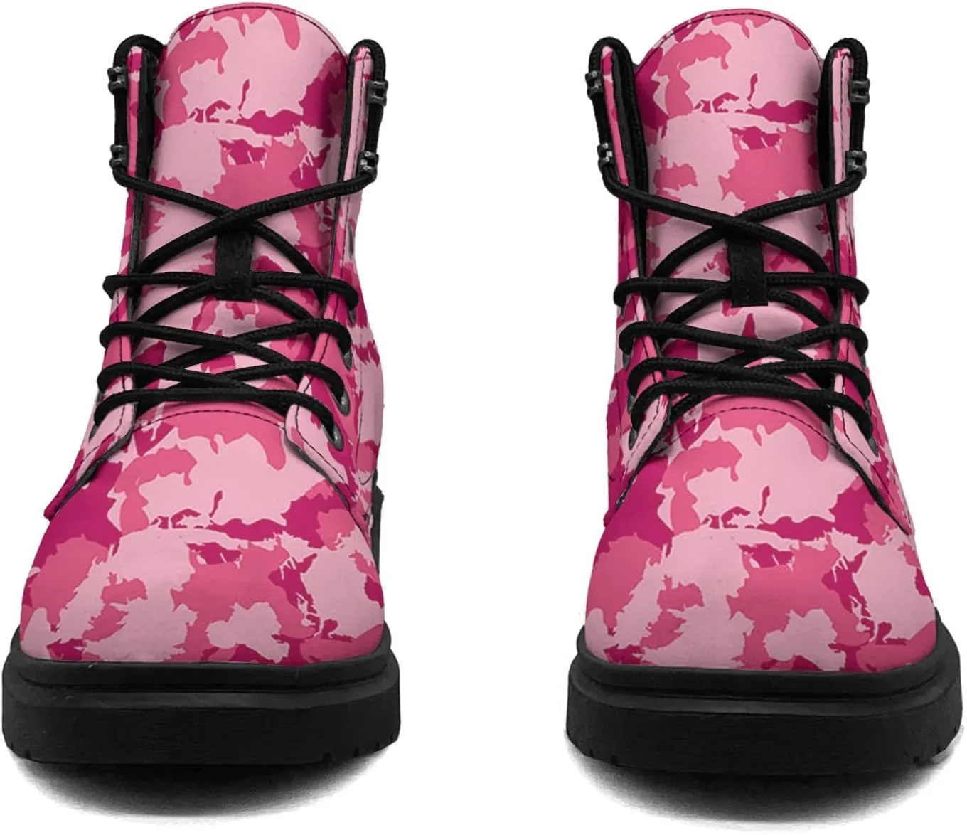 Pink Camo Leaf Boots Womens Snow Boots Ankle Anti-Slip Combat Boots Lace Up Winter Waterproof Leather Boots Shoes Gifts for Women