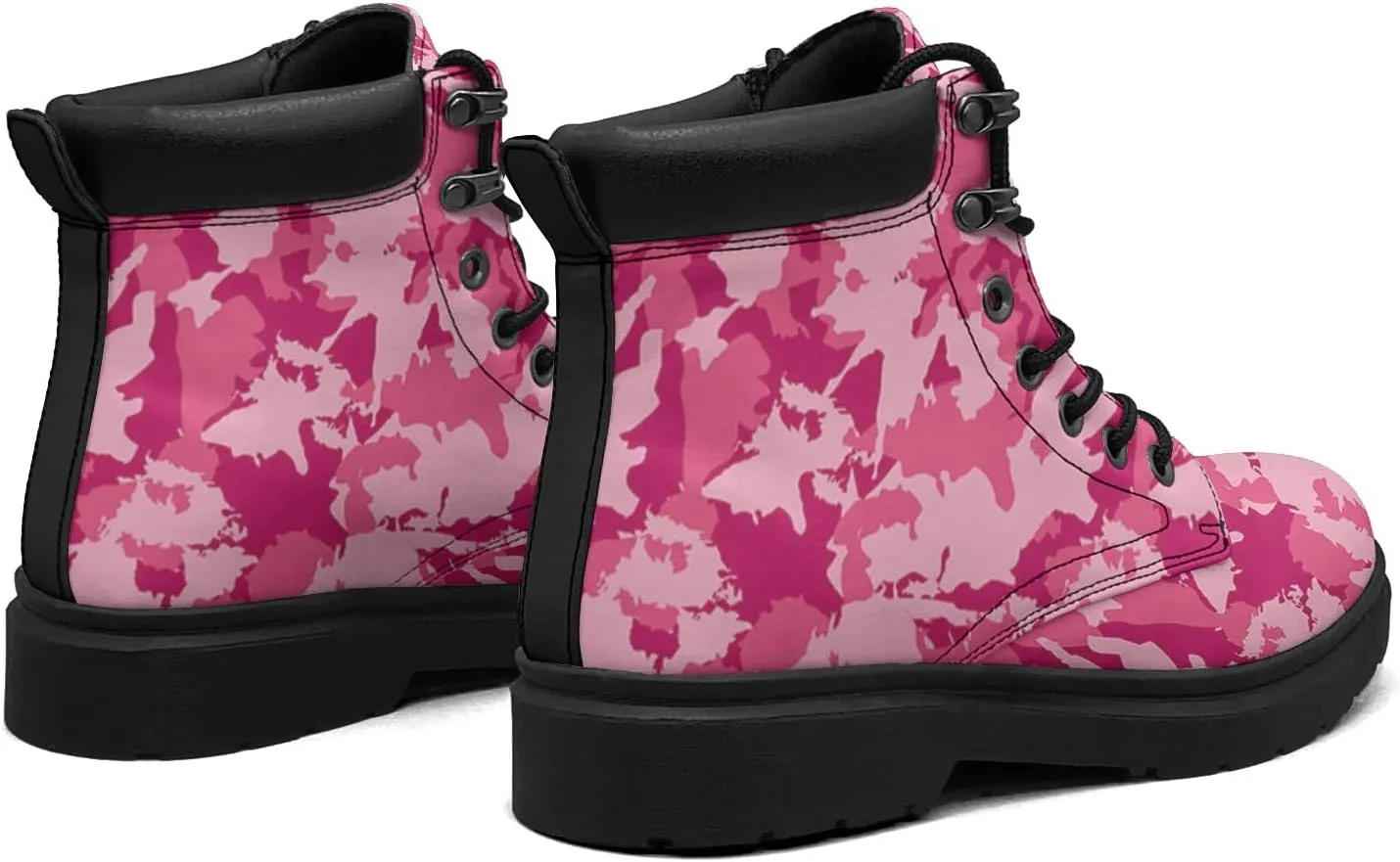 Pink Camo Leaf Boots Womens Snow Boots Ankle Anti-Slip Combat Boots Lace Up Winter Waterproof Leather Boots Shoes Gifts for Women