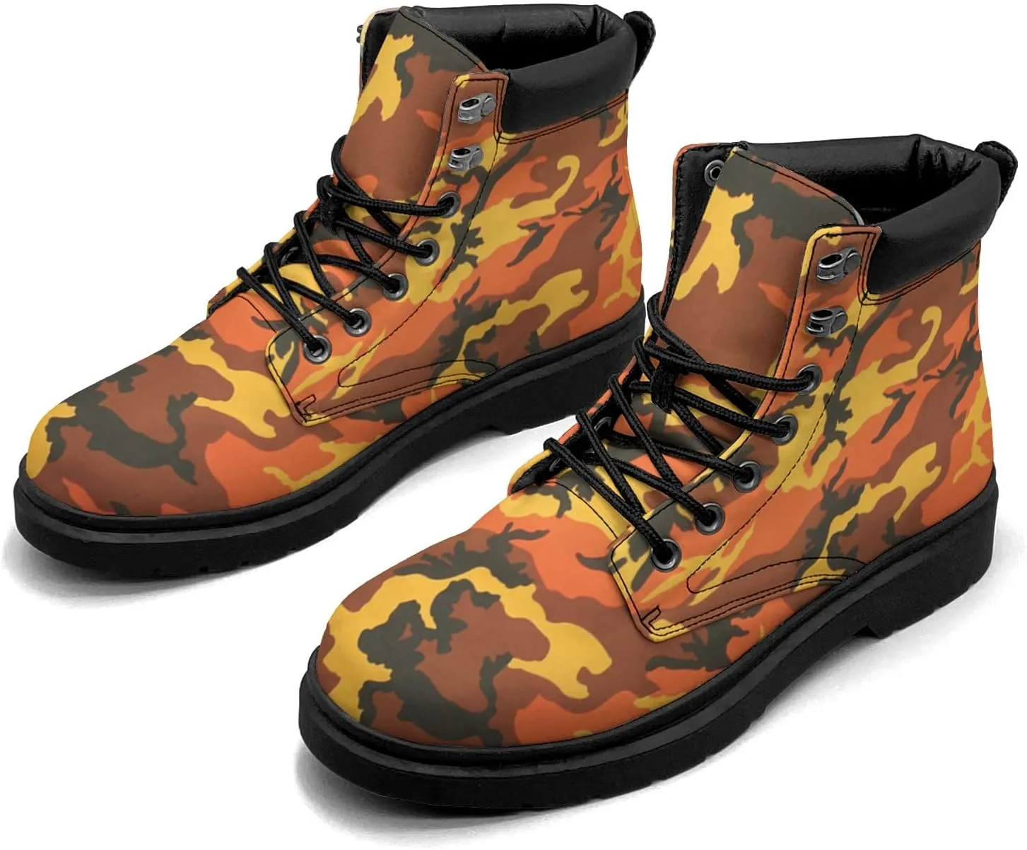 Pitovozu Camouflage Boots Womens Snow Boots Ankle Anti-Slip Combat Boots Lace Up Winter Waterproof Leather Boots Shoes Gifts for Women