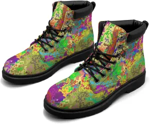 Pitovozu Camouflage Boots Womens Snow Boots Ankle Anti-Slip Combat Boots Lace Up Winter Waterproof Leather Boots Shoes Gifts for Women