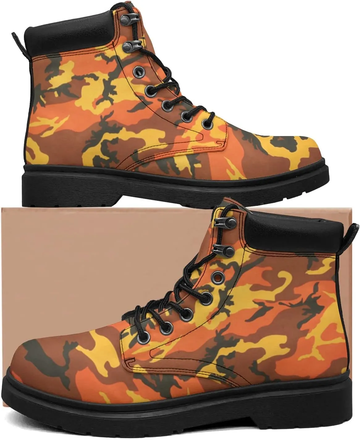 Pitovozu Camouflage Boots Womens Snow Boots Ankle Anti-Slip Combat Boots Lace Up Winter Waterproof Leather Boots Shoes Gifts for Women