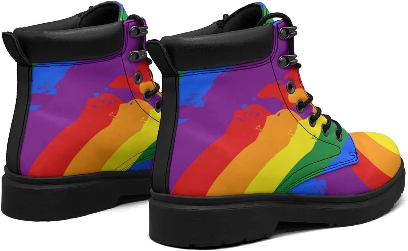Rainbow Flag Gay Pride Boots Womens Snow Boots Ankle Anti-Slip Combat Boots Lace Up Winter Waterproof Leather Boots Shoes Gifts for Women