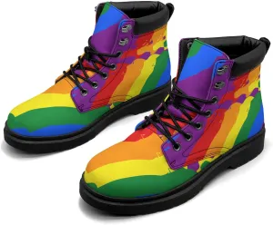 Rainbow Flag Gay Pride Boots Womens Snow Boots Ankle Anti-Slip Combat Boots Lace Up Winter Waterproof Leather Boots Shoes Gifts for Women