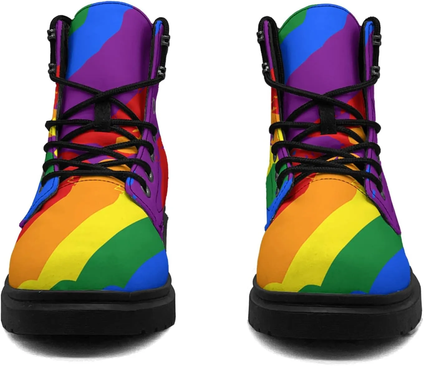 Rainbow Flag Gay Pride Boots Womens Snow Boots Ankle Anti-Slip Combat Boots Lace Up Winter Waterproof Leather Boots Shoes Gifts for Women