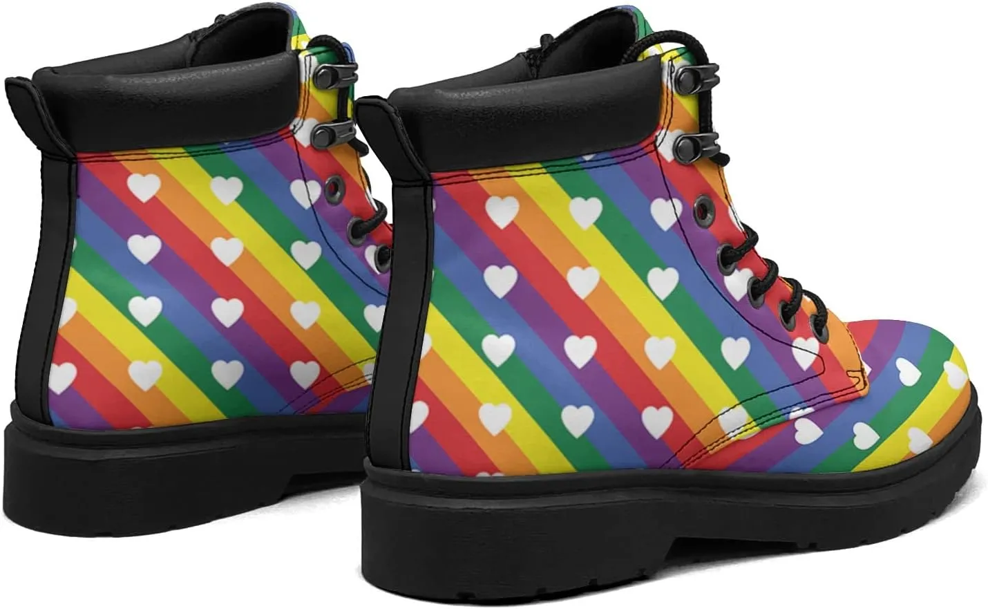 Rainbow Flag Gay Pride Boots Womens Snow Boots Ankle Anti-Slip Combat Boots Lace Up Winter Waterproof Leather Boots Shoes Gifts for Women