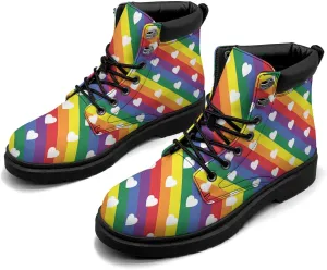 Rainbow Flag Gay Pride Boots Womens Snow Boots Ankle Anti-Slip Combat Boots Lace Up Winter Waterproof Leather Boots Shoes Gifts for Women