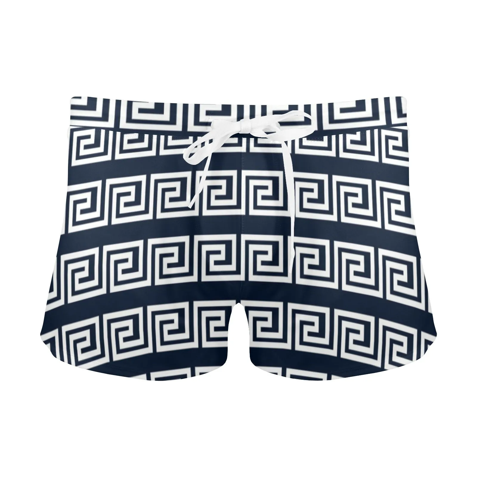 white on blue greek key print Men's Swim Trunks with Zipper Pocket (Model L71)