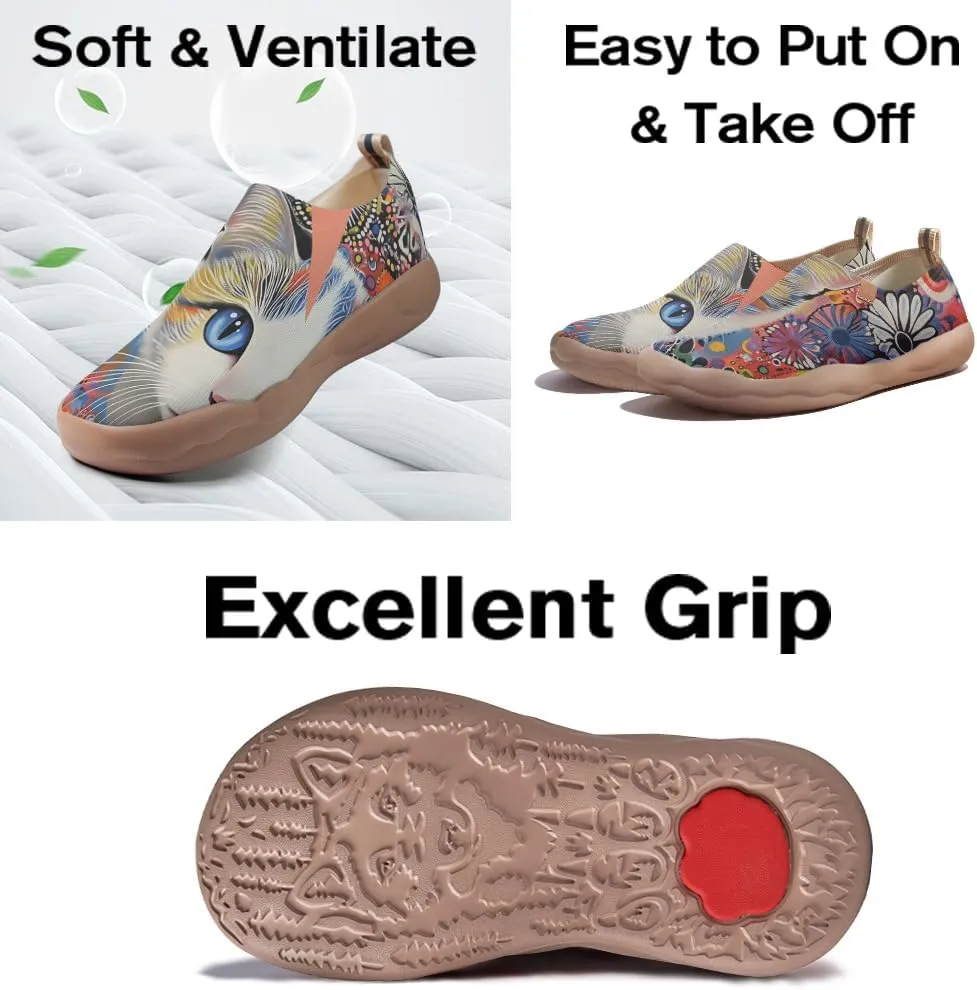 Women's Knitted Slip-on Loafers Comfortable, Light and Fashionable Sneakers Art Painted Travel Shoes