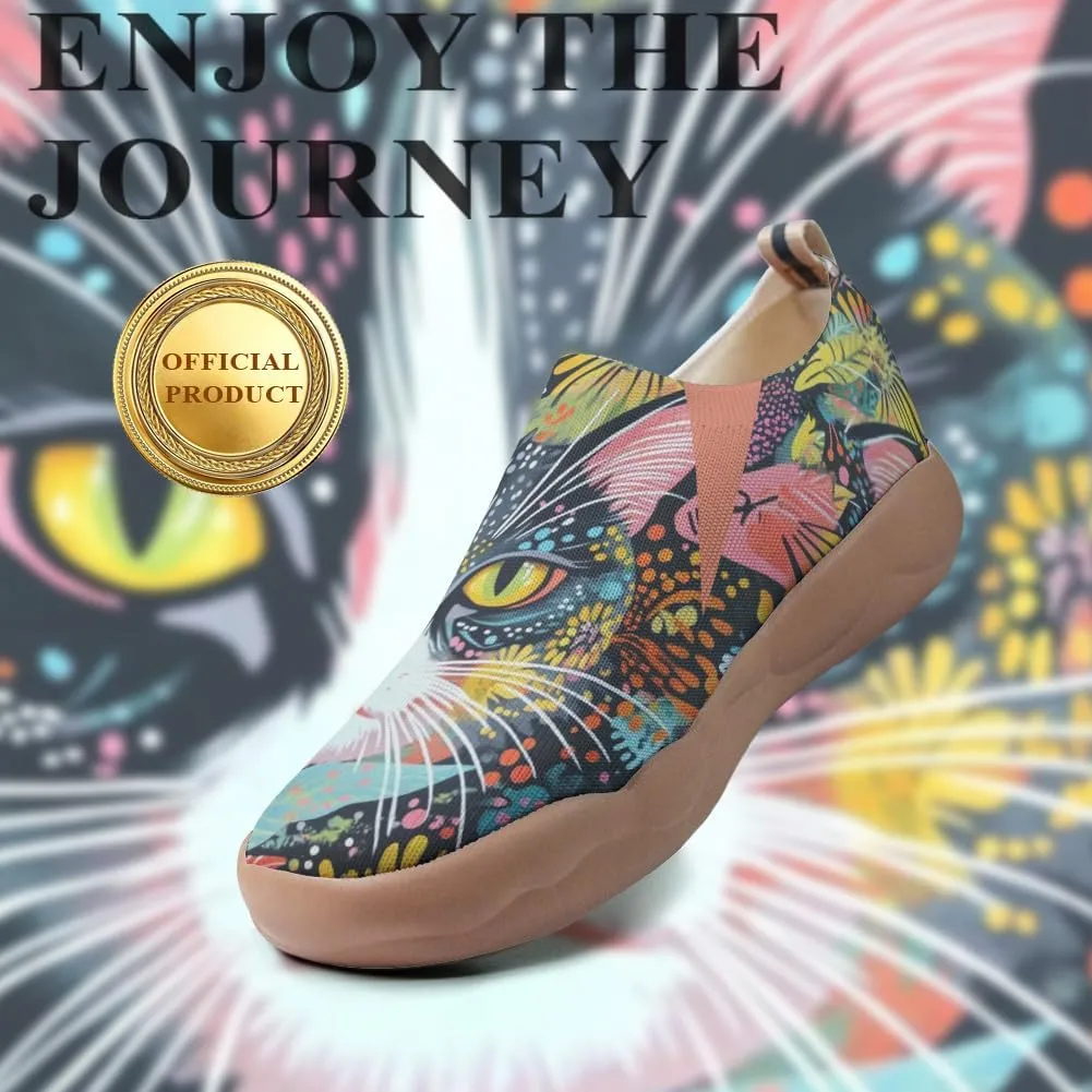 Women's Knitted Slip-on Loafers Comfortable, Light and Fashionable Sneakers Art Painted Travel Shoes