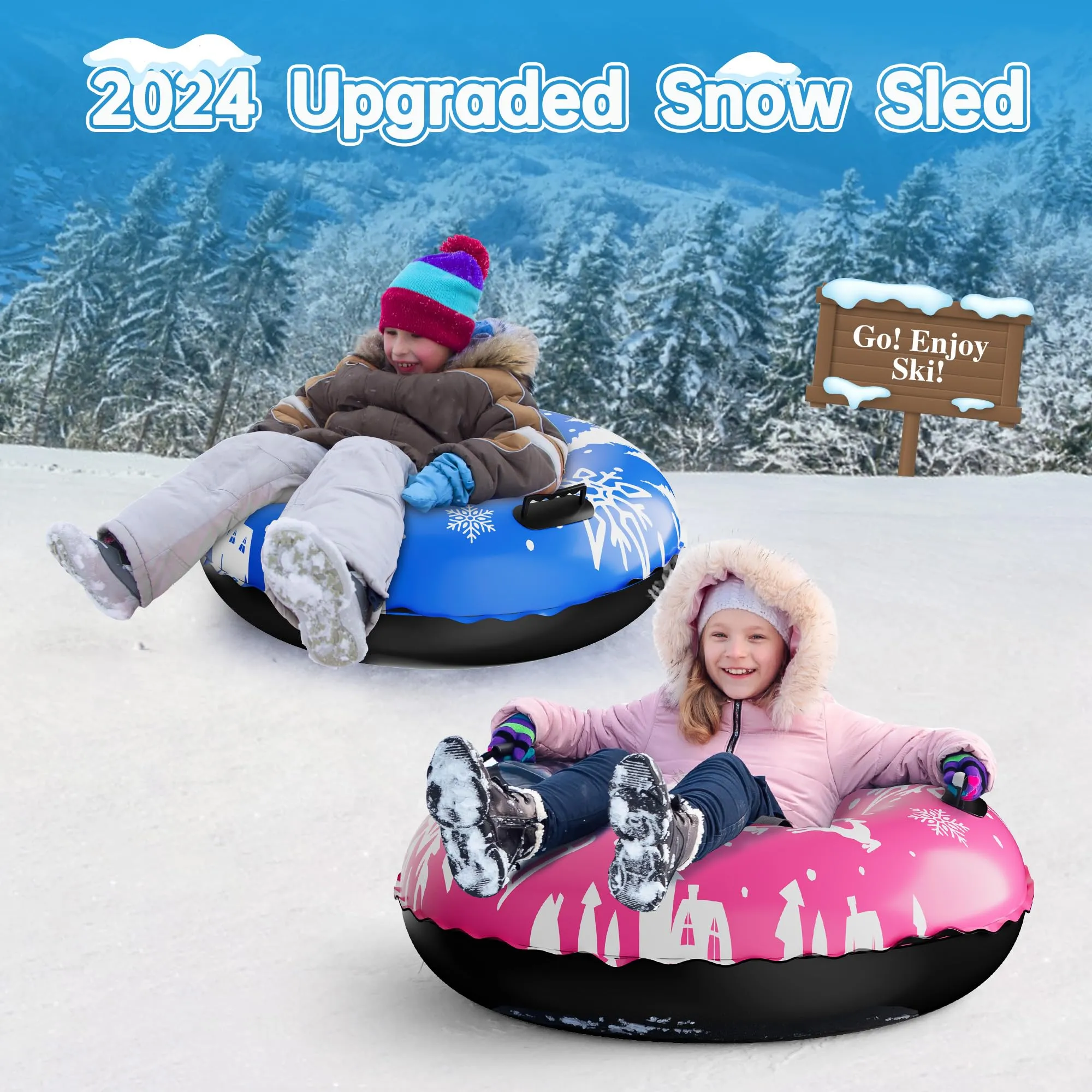 ZIZZ Snow Tubes for Kids Adult - 3 Packs Heavy Duty Inflatable Snow Sleds for Toddler Kids Adult Sledding Toys Outdoor Sport Activities Gift for Boys Girls Christmas Winter Toys Suppiles